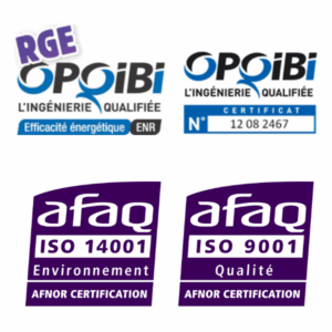 logos de certaines de nos certifications : AFAQ, OPQIBI, RGE